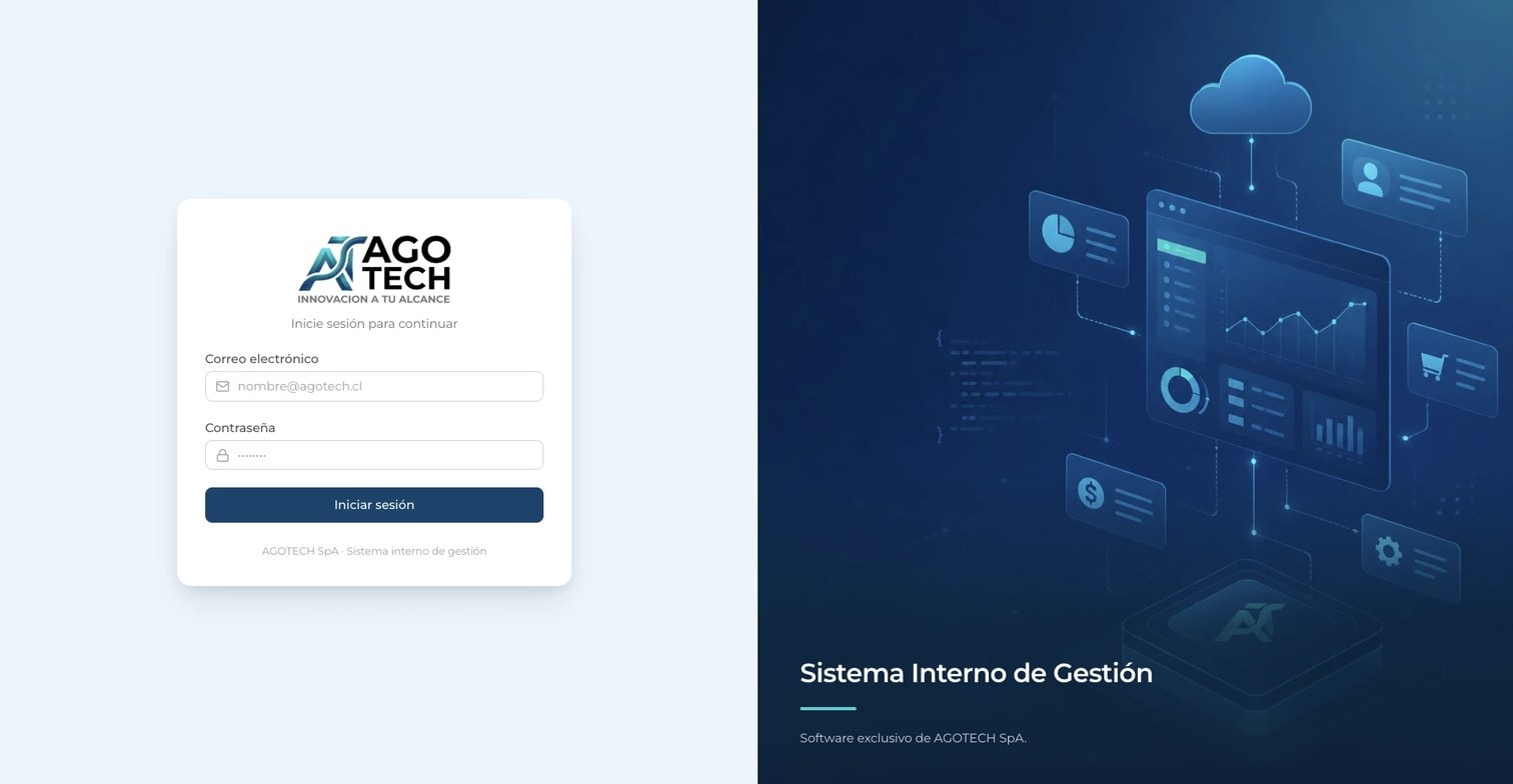 Pantalla de acceso del sistema interno de gestión de AGOTECH