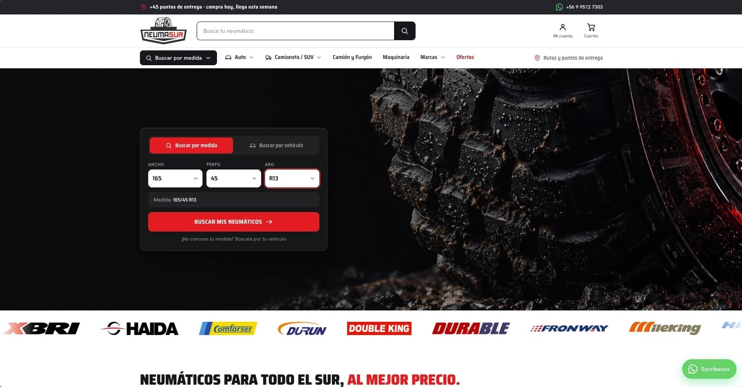 Captura de la portada de la tienda Neumasur